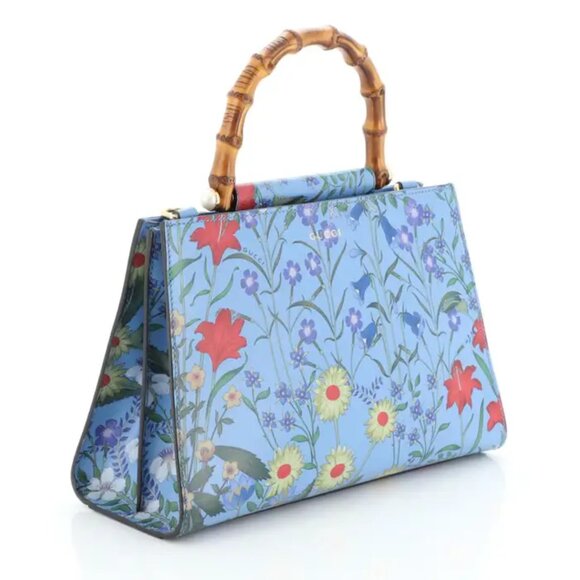 Gucci Nymphae Azure Shanghai Leather Handbag Snap Floral Blue Gold Bag Purse NEW - Picture 13 of 16